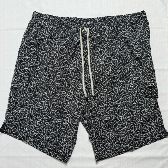 NO RETREAT Mens Black Palms Print Mesh Lined SWIM TRUNKS Shorts Sz Large - Picture 1 of 7